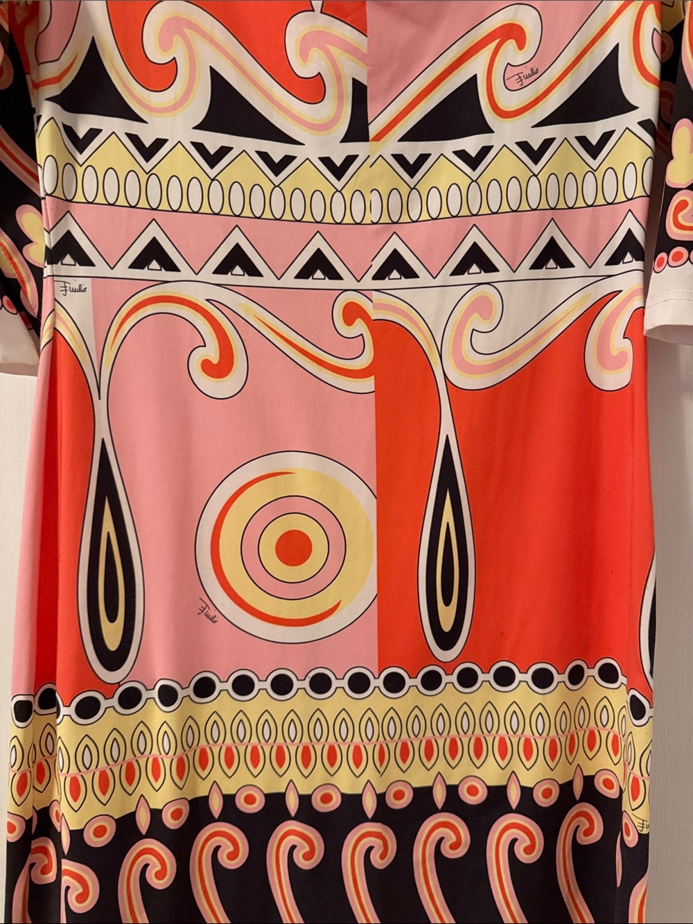 Emilio Pucci Pink Red Black Yellow 38 Italy Shift Dress Mod Printed 6 Small Med - Picture 11 of 16